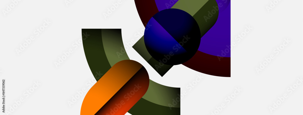 Poster abstract shapes overlap, creating vibrant color blends. composition features curves, gradients, dyna
