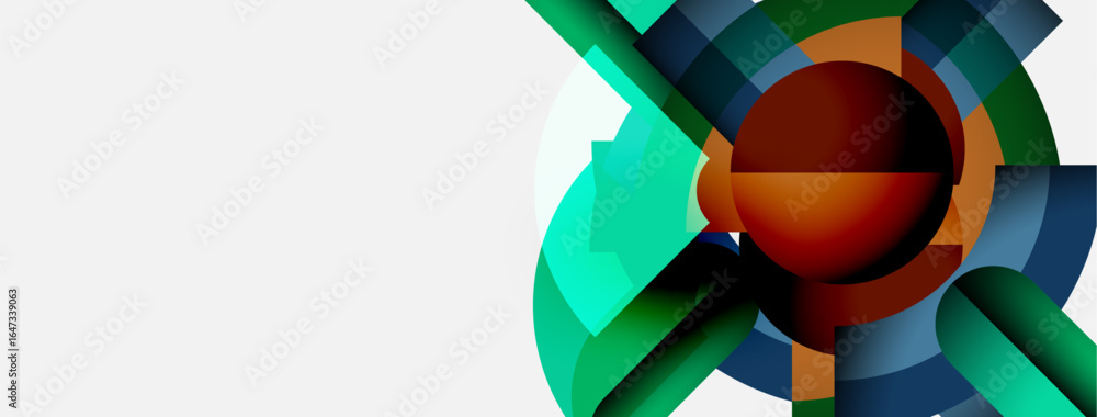 Poster abstract geometric design. circular shapes overlap, creating vibrant color patterns. modern aestheti