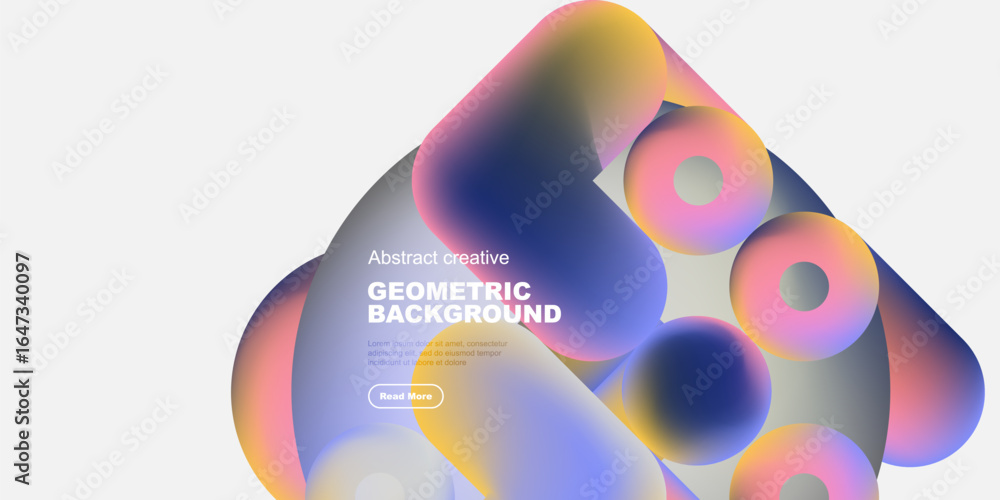 Poster abstract shapes overlap, creating vibrant colorful composition. modern design with text overlay, inv