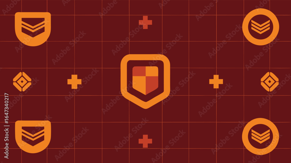 Aufkleber geometric pattern with shield shapes crosses and grid on dark red background abstract border