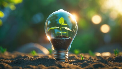A light bulb with a plant growing inside, symbolizing growth and sustainability in nature.