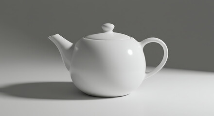 Elegant White Teapot: A Minimalist Still Life of a Clean, Round Teapot Against a Grey Backdrop, Showcasing Design and Simplicity