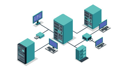 Isometric network infrastructure with servers and computers