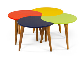 wooden coffee table isolated on white background . Colored coffee table