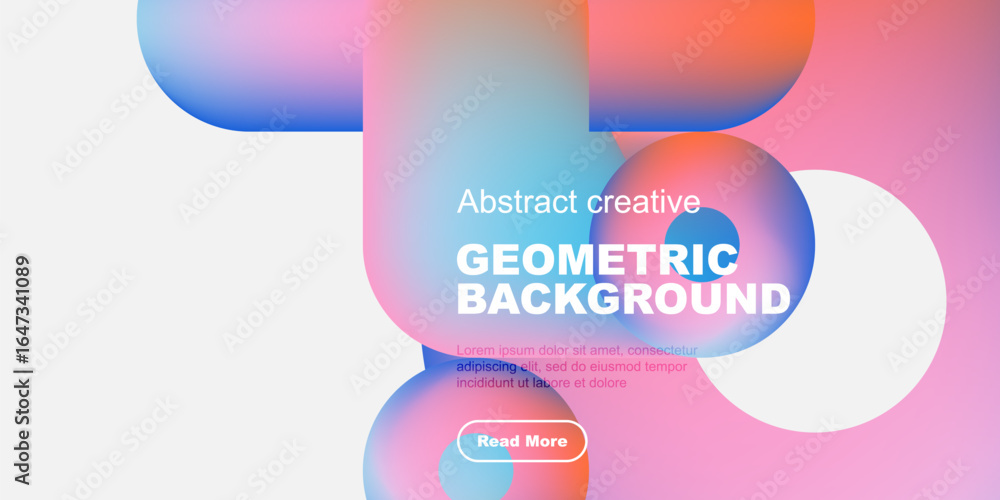 Poster abstract geometric background features vibrant color gradients. text overlay promotes content with r