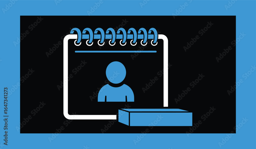Poster simple graphic of a person icon on a notepad with a pen, representing planning or scheduling