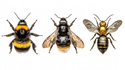 Vibrant Collection of Flying Bumblebee, Bee, and Wasp in Nature