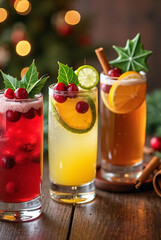 A refreshing red summer cocktail with lime and ice is served in a glass, a sweet alcoholic beverage with fresh fruit and mint