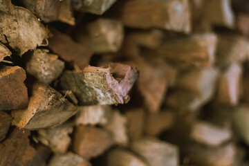 Pile of chopped fire wood prepared for winter