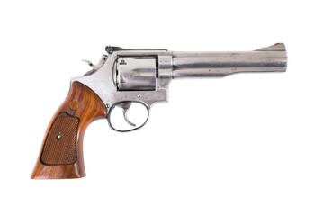Old western era revolver on white background