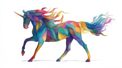 Obraz premium Vibrant Color Unicorn Isolated on White Background - Professional Fantasy Imagery