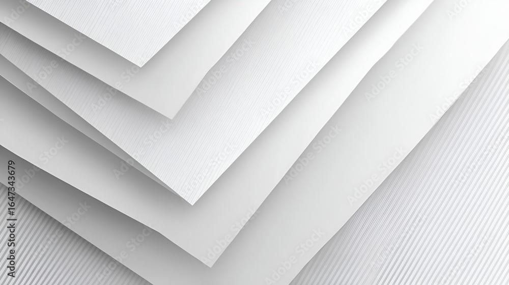 Poster layered white sheets create an abstract geometric pattern with diagonal stripes