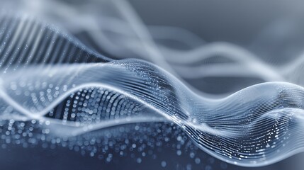 Abstract wavy lines with glowing dots in a serene blue gradient.