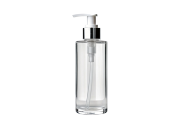 Transparent pump bottle for liquid soap or hand sanitizer with black background high resolution image