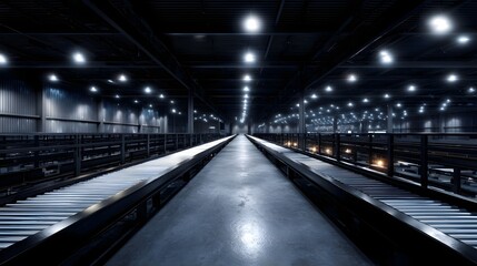 Obraz premium Vast modern warehouse with automated conveyor belts and efficient lighting