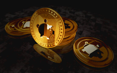 Piggy bank money box golden coin 3d illustration