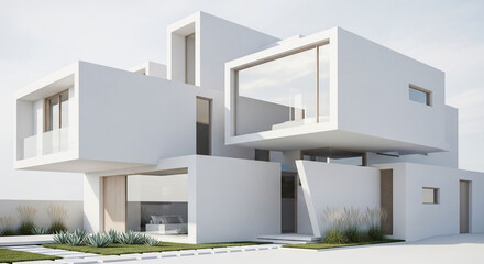 Modern minimalist house design white architecture contemporary home exterior luxury villa real estate building