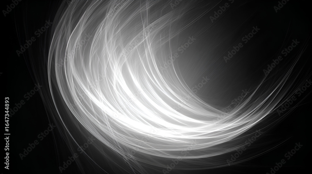 Poster white lines curve against a dark background creating a striking contrast and sense of motion