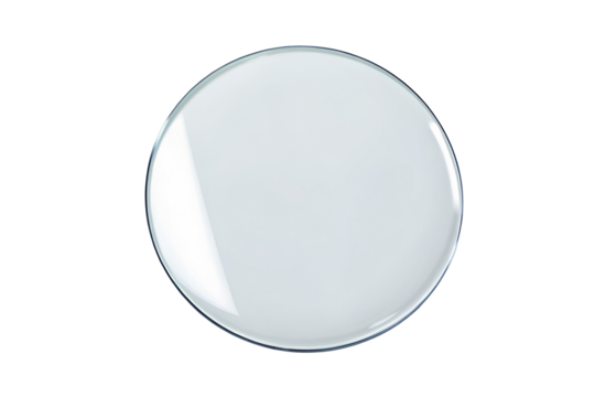 Round convex magnifying glass isolated on black background for analysis or scientific equipment