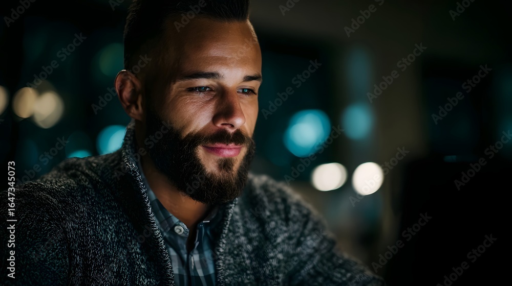 Aufkleber man creating an online ad campaign in a modern office setting