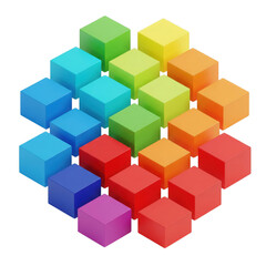 Obraz premium Rainbow Cubes Formation on Black Background: Abstract Arrangement of Colorful Blocks