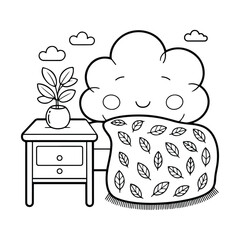 Cozy Bedroom Coloring Page for Relaxation: Cute & Cozy Coloring Book for Relaxation and Creativity. Easy, line art vector illustration, Coloring Pages for Kids & Adults