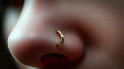 closeup of a nose ring on a womans nostril