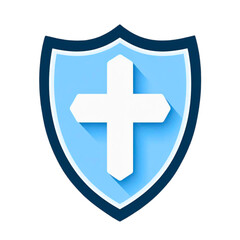 Obraz premium Christian cross symbol within a light blue shield with a dark blue border and shadow effect