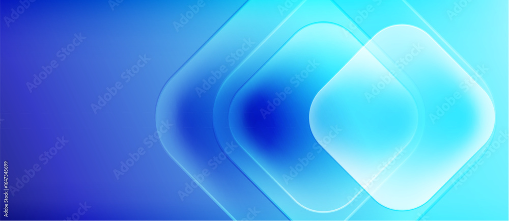Poster abstract blue background. overlapping squares create glowing effect. gradient shades suggest depth, 