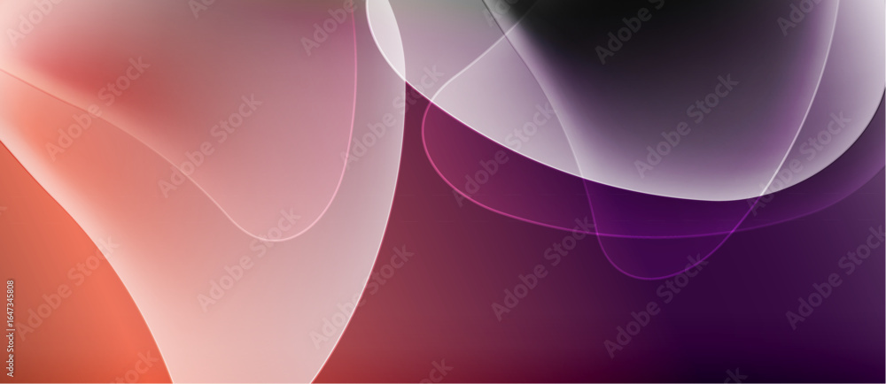 Poster abstract fluid shapes blend, creating soft gradients. warm tones transition into cool purples, evoki