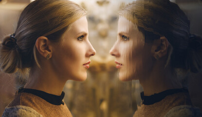 Elegant Woman with Reflection in Artistic Setting. © Vladimir Arndt