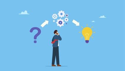 Businessman solving problem with solution. Creative thinking for solution or result, solving problem or question and answer, method or analysis for solution and success, resolution process.