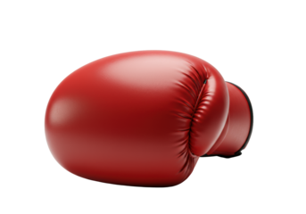 A single vibrant red boxing glove, smooth synthetic leather, on a transparent background, soft studio light, subtle shadows. Concept of competitive advantage