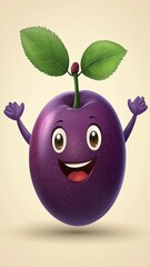 Happy Purple Fruit Cartoon