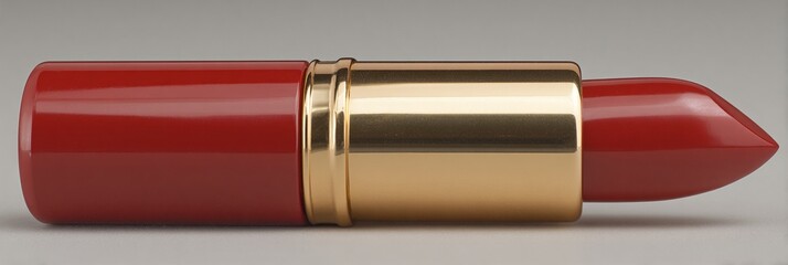 Rossetto rosso lucido con finitura dorata, simbolo di eleganza e bellezza femminile.