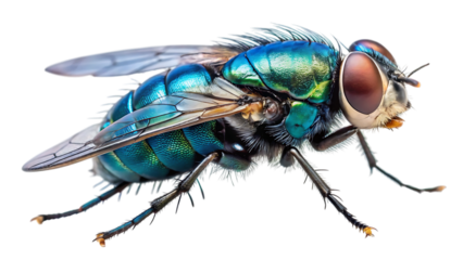 macro blue fly insect isolated - on a white background PNG. GENERATIVE AI