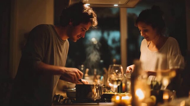 "Couple Enjoying Cozy Evening Meal