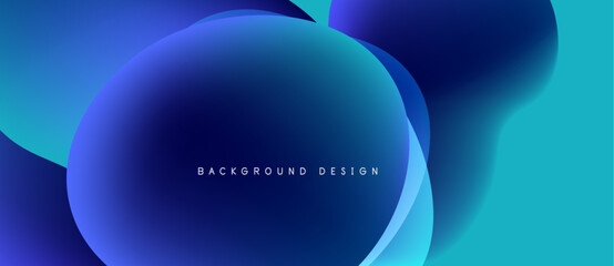 Abstract fluid shapes, blue hues dominate. Gradient colors blend smoothly, creating modern background design. Minimalist aesthetic.