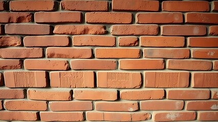 Obraz premium Close-up of aged red brick wall with rich texture and warm earthy tones under subtle directional light.