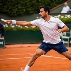 Fototapeta premium A tennis player is in action on the court during a competitive match