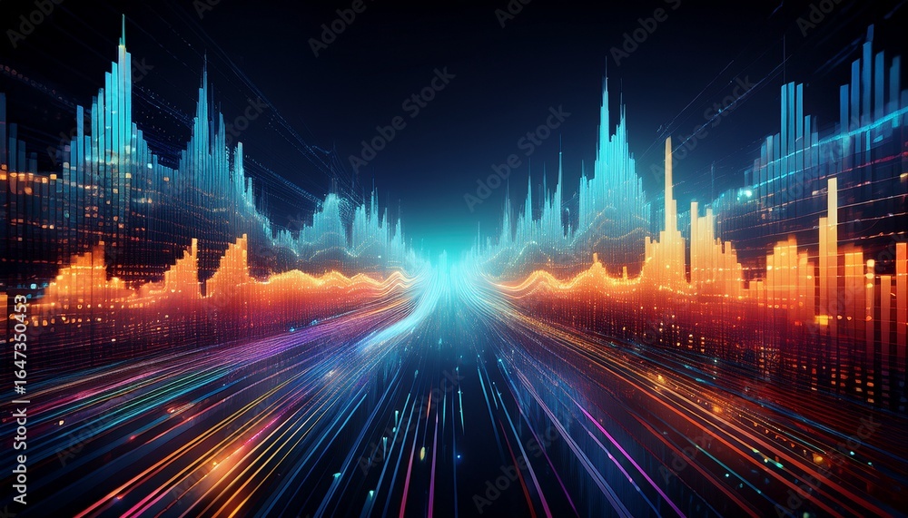 Poster digital realms abstract representation of data streams and financial markets