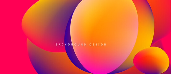 Vibrant abstract shapes overlap, creating dynamic gradients. Pink, orange, yellow hues dominate composition. Modern design element.