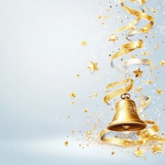 Elegant golden bell with stars and ribbons for Christmas celebration and design.