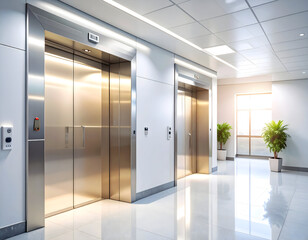 Modern elevator lobby with polished floors and bright lighting