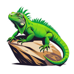Obraz premium Vibrant green iguana with spiky crest perched on a textured rock formation detailed illustration