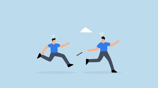 Fail baton pass, 4k animation of mistrust partner businessman fail Baton pass lose business competition