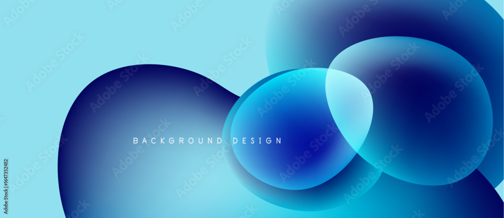 Poster abstract blue shapes overlap, creating dynamic gradient effect. light skyblue background complements