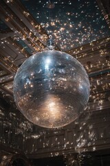 Sparkling Disco Ball Reflecting Light in Ornate Room, Entertainment Venue