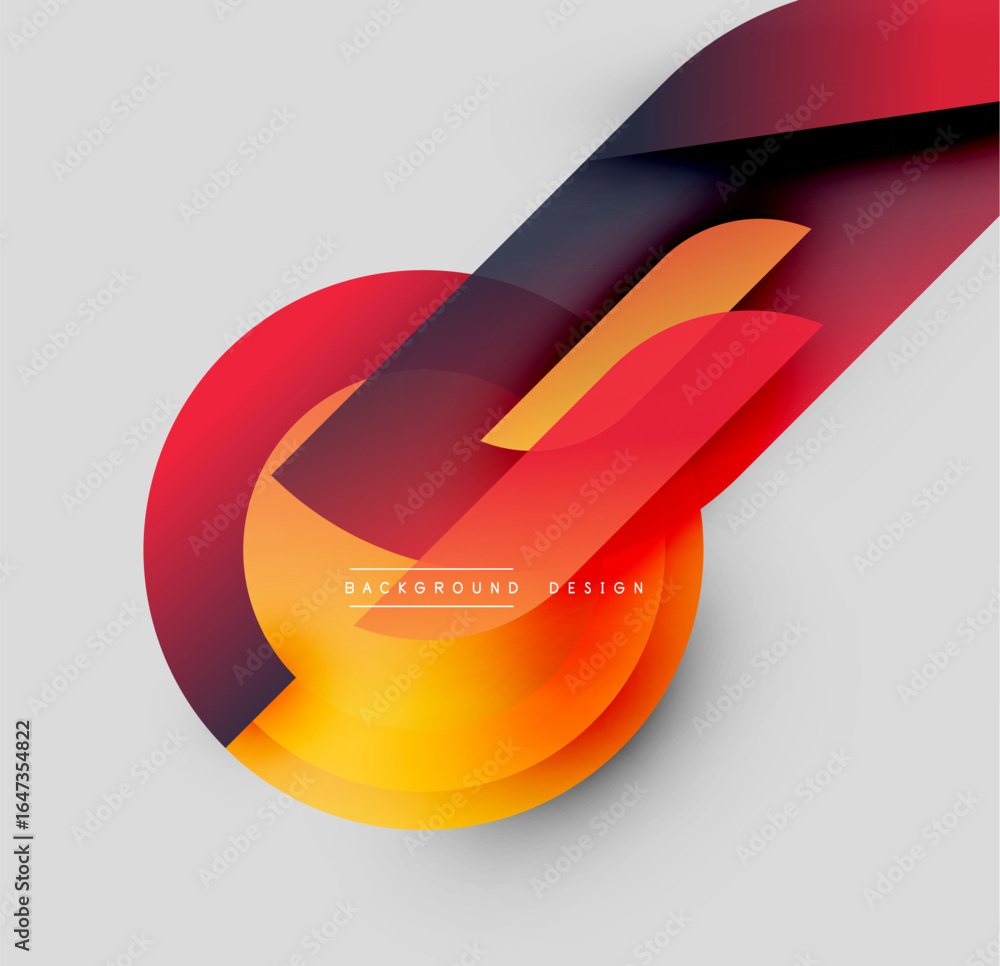 Poster abstract design features vibrant orange, red gradients. dynamic curves create modern visual impact. 