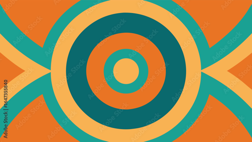 Aufkleber retro concentric circles and chevron pattern in orange teal and cream abstract background
